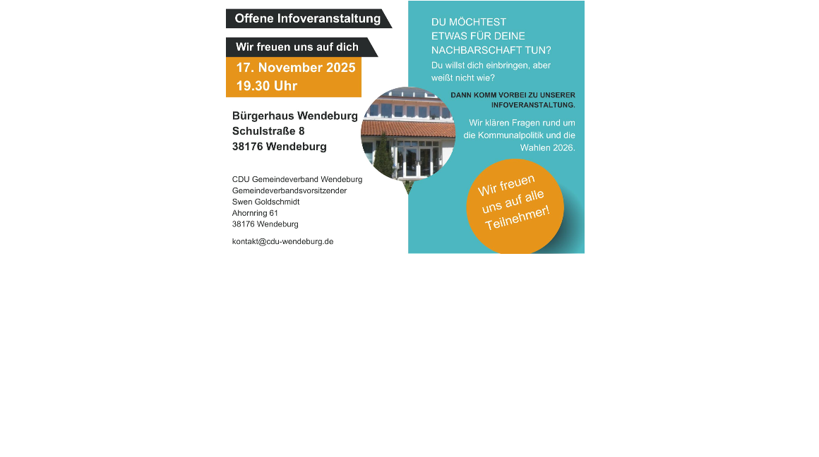 Ich mchte die Gemeinde Wendeburg mitgestalten.