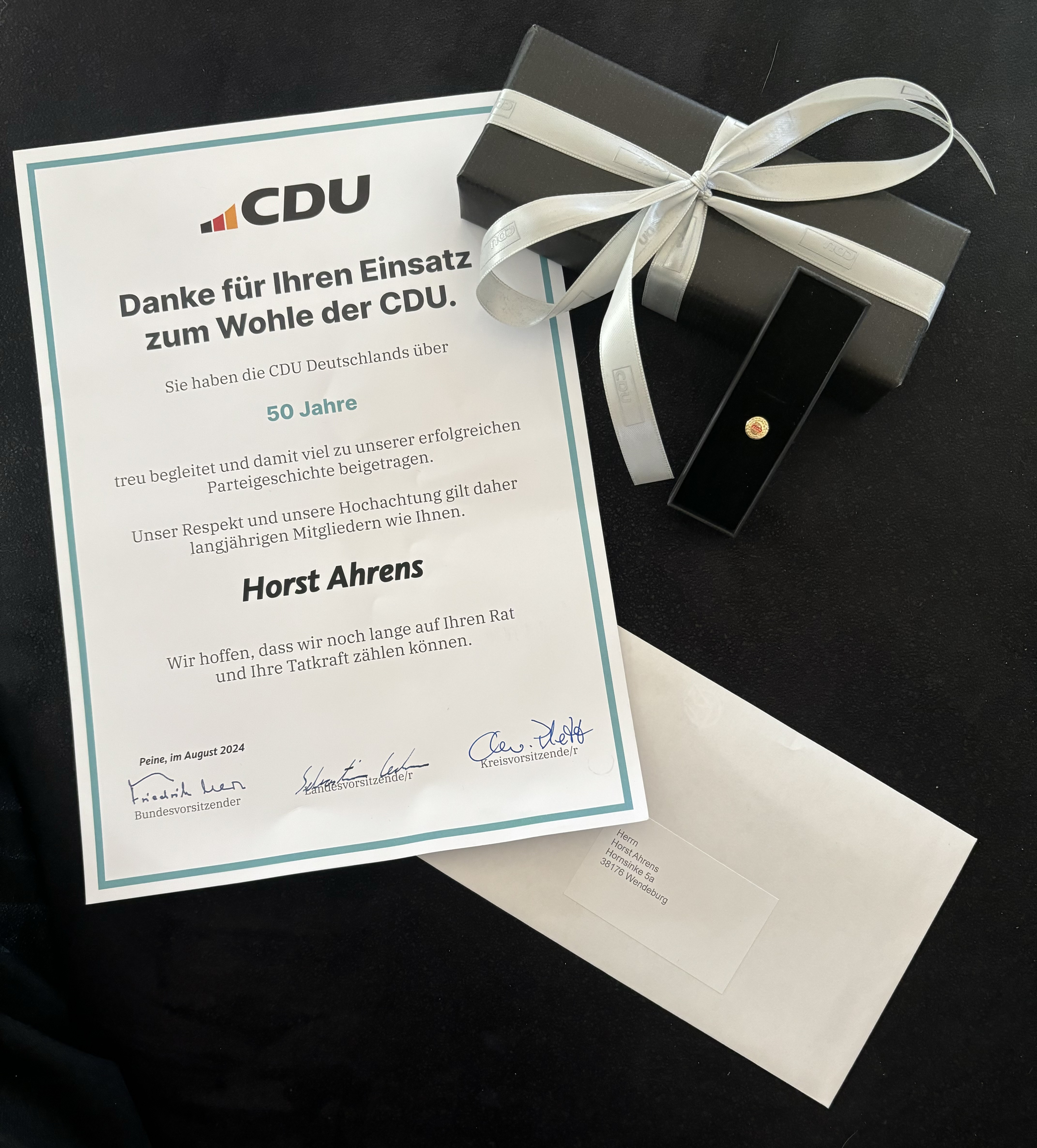 Urkunde fr 50 Jahre CDU-Mitgliedschaft