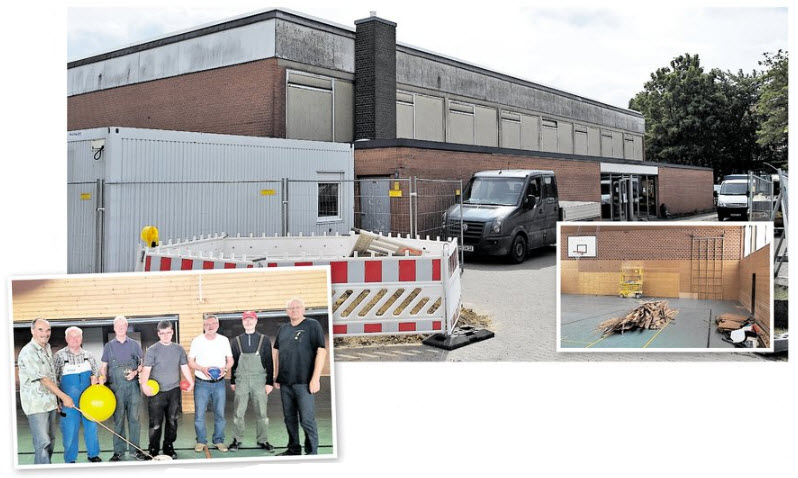 Der Abriss der alten Sporthalle in Bortfeld hat begonnen (oben). Zuvor hatte sie eine Gruppe von Helfern von der TB Bortfeld leergerumt. Foto: Jasper Warzecha 